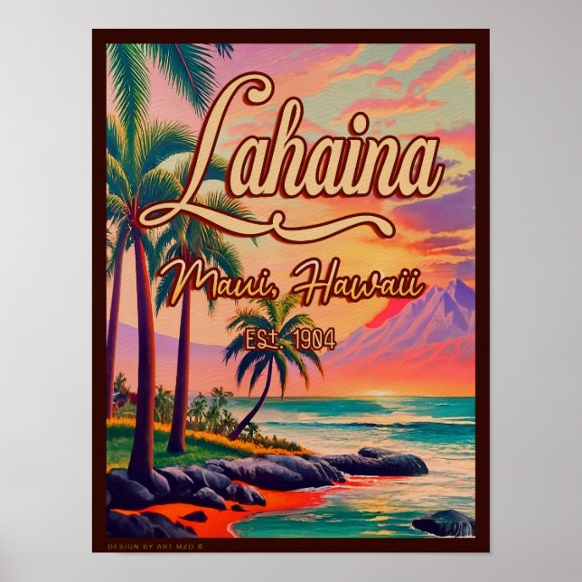 Affiche Lahaina Maui Hawaii Retro Sunset Souvenir 1950 (Devant)
