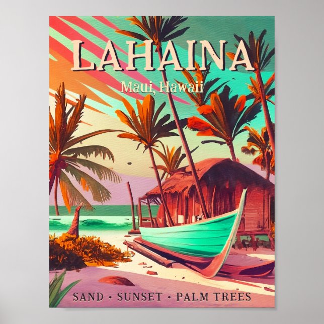 Affiche Lahaina Maui Hawaii soleil couchant tropical palmi (Devant)