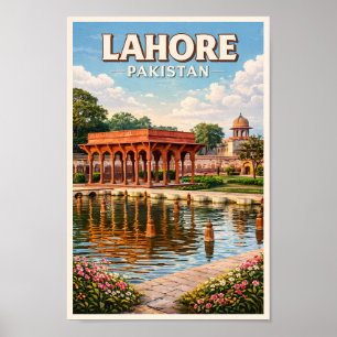 Affiche Lahore Pakistan Jardins Illustration Voyage Art