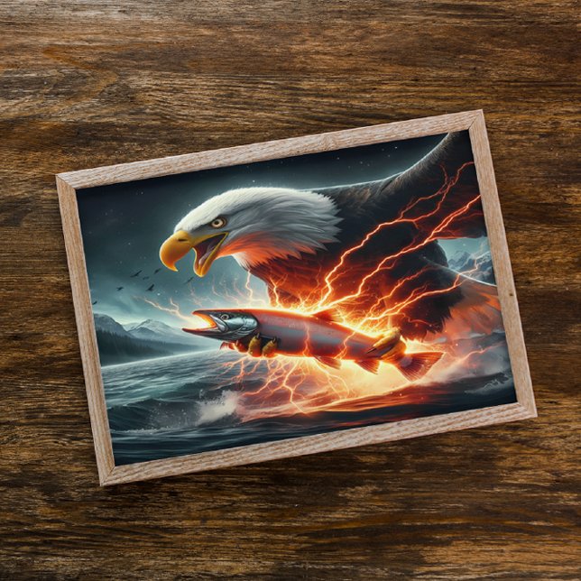 Affiche L'aigle s'enfonce sur le poisson dans l'eau (Créateur téléchargé)