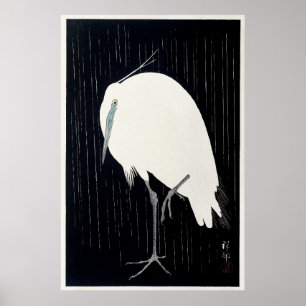 Affiche L'aigrette dans la pluie by Ohara Koson