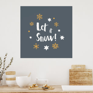 Affiche "Laisse-le neiger !" Calligraphie gris de Noël