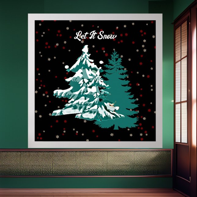Affiche Laisser la neige aquarelle hiver Noël Bois (Let it Snow Watercolor Winter Christmas Woodland Poster)