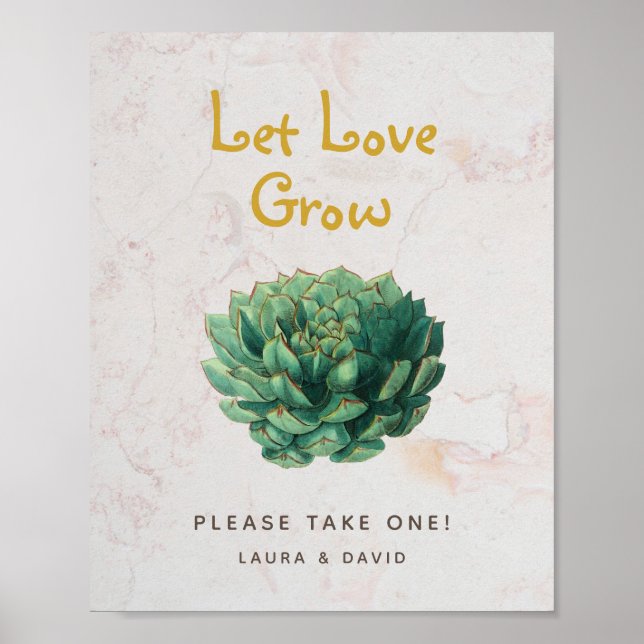 Affiche Laisser l'amour grandir Succulents Mariage botaniq (Devant)