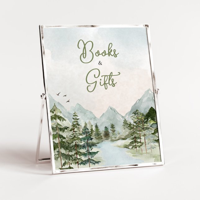 Affiche Laisser l'aventure commencer Woodland Livres et Ca (Forest Baby Shower Books and Gifts Sign)