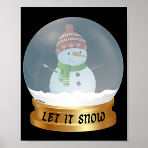 Affiche LAISSER NEIGE drôle bonhomme de neige dans le glob