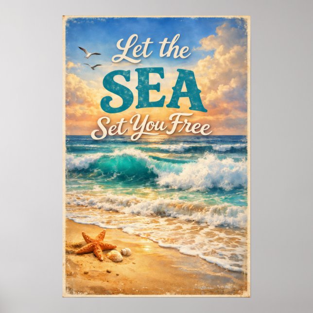 Affiche Laissez la mer vous libérer – Vagues océaniques re (Devant)