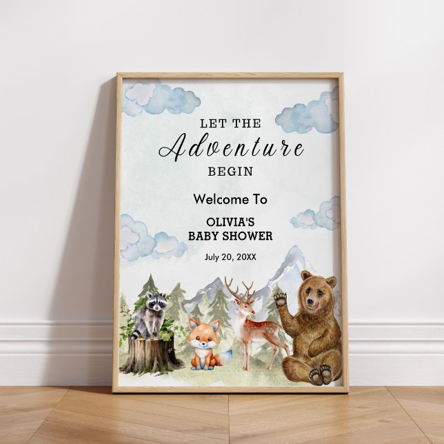 Affiche Laissez l'aventure commencer le Baby shower Garçon (Let the Adventure Begin Boy Baby Shower Welcome Sign )