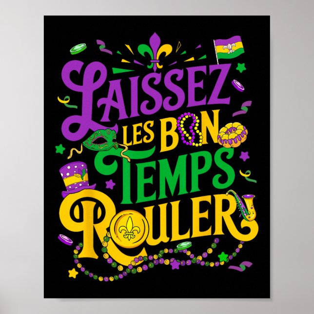 Affiche Laissez Les Bon Temps Rouler Mardi Gras Beads Fleu (Devant)