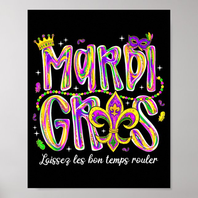 Affiche Laissez Les Bon Temps Rouler Mardi Gras Perles Fle (Devant)