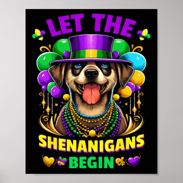 Affiche Laissez Les Shenanigans Commencer Mardi Gras Chien (Devant)