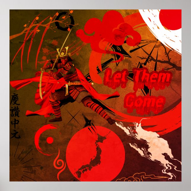 Affiche Laissez-Les Venir, Japonais Samurai Warrior (Devant)