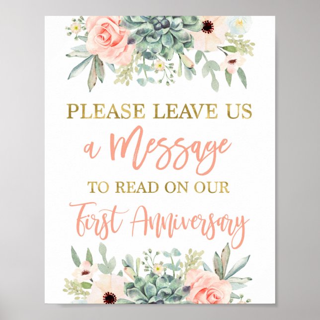 Affiche Laissez un message pancarte mariage succulentes (Devant)