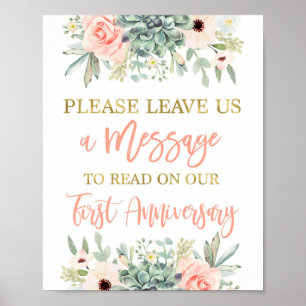 Affiche Laissez un message panneau de mariage succulentes