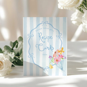 Affiche Laissez votre carte de recette ici Blue Floral Mar