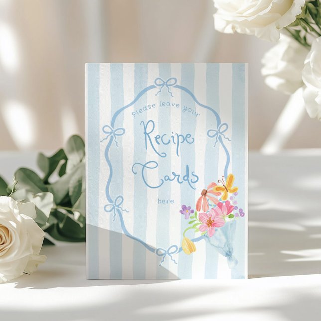 Affiche Laissez votre carte de recette ici Blue Floral Mar (Créateur téléchargé)