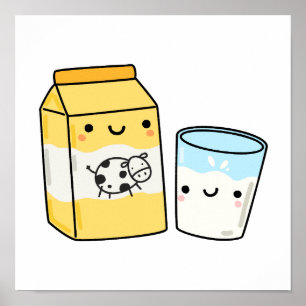 Affiche Lait Cute Kawaii