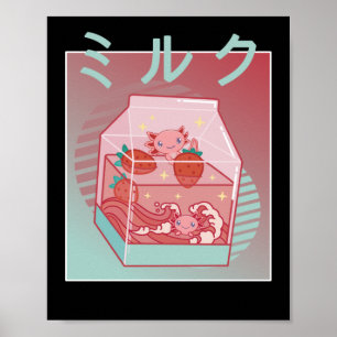 Affiche Lait de fraise Axolotl Cottage Coeur Japon Axolotl