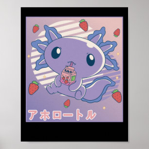 Affiche Lait de fraise Axolotl Retro Kawaii Japon Axolotl