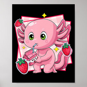 Affiche Lait de fraise Kawaii Axolotl Anime japonais Cadea