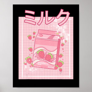 Affiche Lait de fraise Kawaii Axolotl Shake Carton Japane