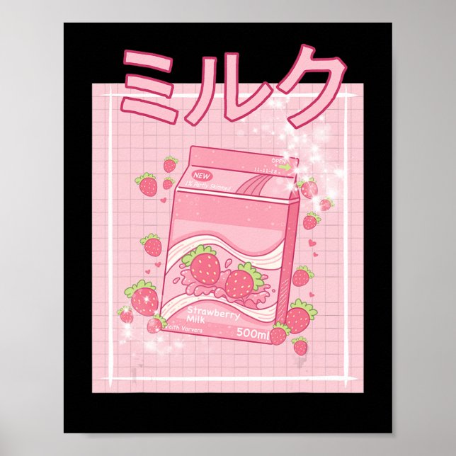 Affiche Lait de fraise Kawaii Axolotl Shake Carton Japane (Devant)