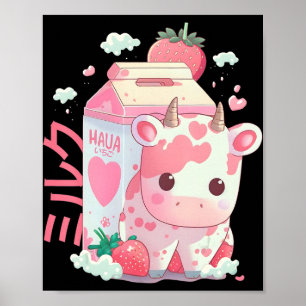 Affiche Lait de fraise Lait de sabot Vache Carton Cute Kaw