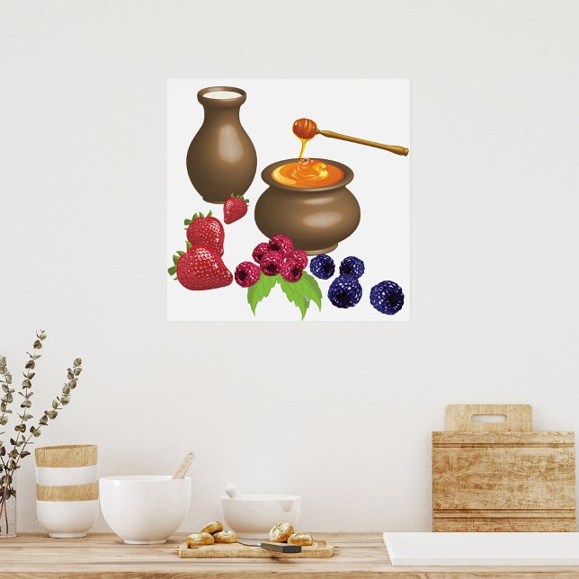 Affiche Lait et Miel avec Baies Nourriture Rustique (Créateur téléchargé)