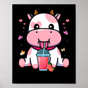 Affiche Lait fraise Cute Kawaii Vache rose esthétique