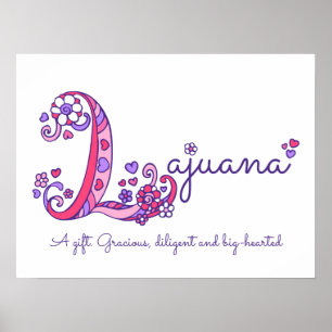 Affiche Lajuana initiale L doodle cœur signification du no
