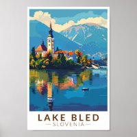 Lake Bled Slovénie Travel Art Vintage