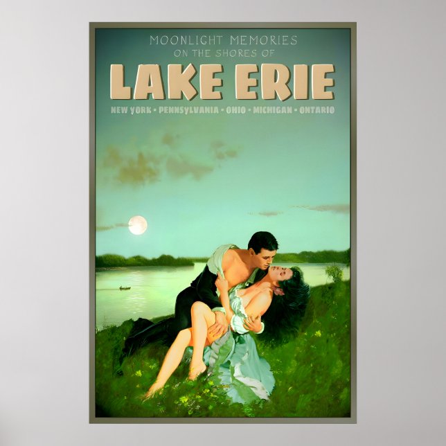 Affiche Lake Erie New York Pennsylvania Ohio Moonlight (Devant)