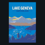 Affiche Lake Geneva Suisse Travel Art Vintage<br><div class="desc">Le lac Léman sur le côté suisse de l'art vectoriel. Le lac Léman est un lac en forme de croissant partagé entre la France et la Suisse,  et dominé par les Alpes.</div>