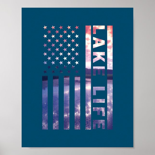 Affiche Lake Life American Flag Dock Sunset Wakeboard (Devant)