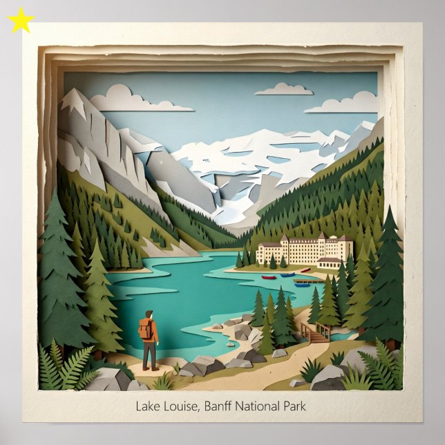 Affiche Lake Louise Banff Canada Paper Collage Diorama (Créateur téléchargé)