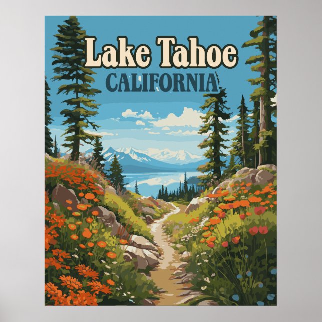 Affiche Lake Tahoe California Nevada Retro Travel (Devant)