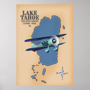 Affiche Lake Tahoe Sierra Nevada California Nevada USA map