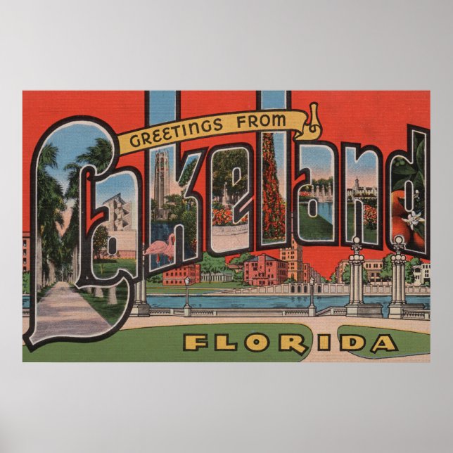 Affiche Lakeland, Floride - Scènes de grandes lettres (Devant)