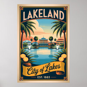 Affiche Lakeland vintage Floride Cité des Lacs Rétro