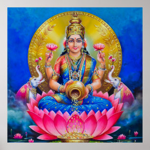Affiche Lakshmi avec Kalasha par S Murugakanni