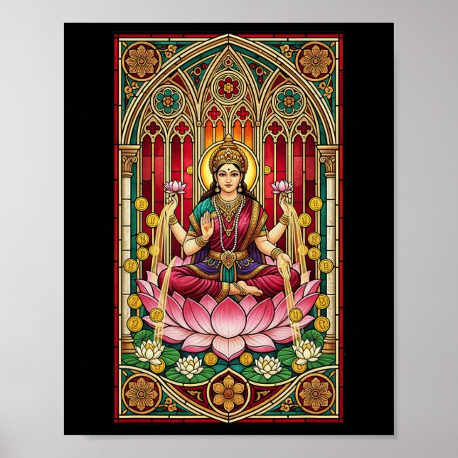 Affiche Lakshmi Déesse de la Richesse Vitrail Hindouisme M (Devant)