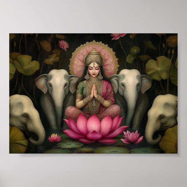 Affiche Lakshmi Goddess Art Imprimer : Hindu Lotus Elephan (Devant)