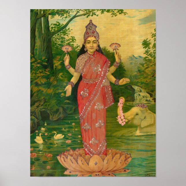 Affiche Lakshmi par Raja Ravi Varma (Devant)