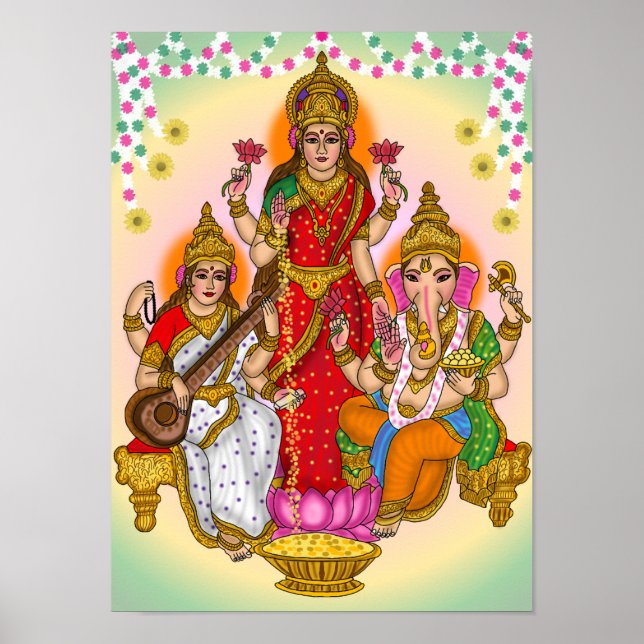 Affiche Lakshmi Saraswati Ganesha (Devant)
