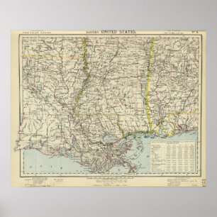 Affiche L'Alabama, Mississippi, Louisiane, Arkansas