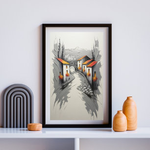 Affiche L'allée du village à flanc de colline