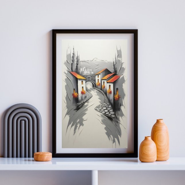 Affiche L'allée du village à flanc de colline (Créateur téléchargé)