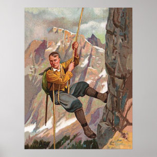 Affiche L'alpiniste grimpe sur la montagne