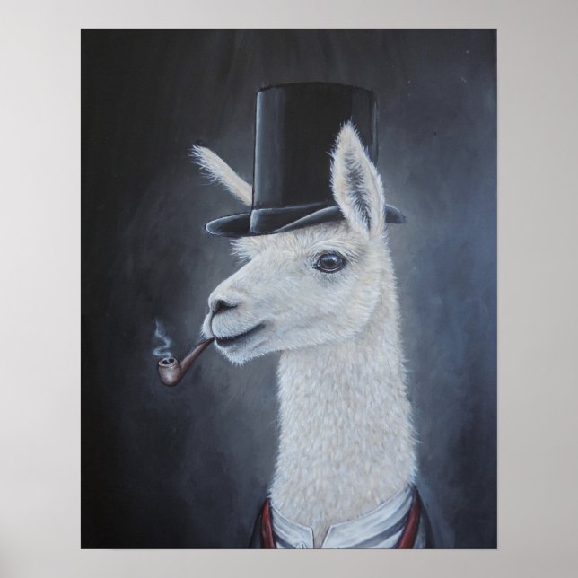 Affiche Lama dapper classique dans chapeau supérieur avec  (Devant)