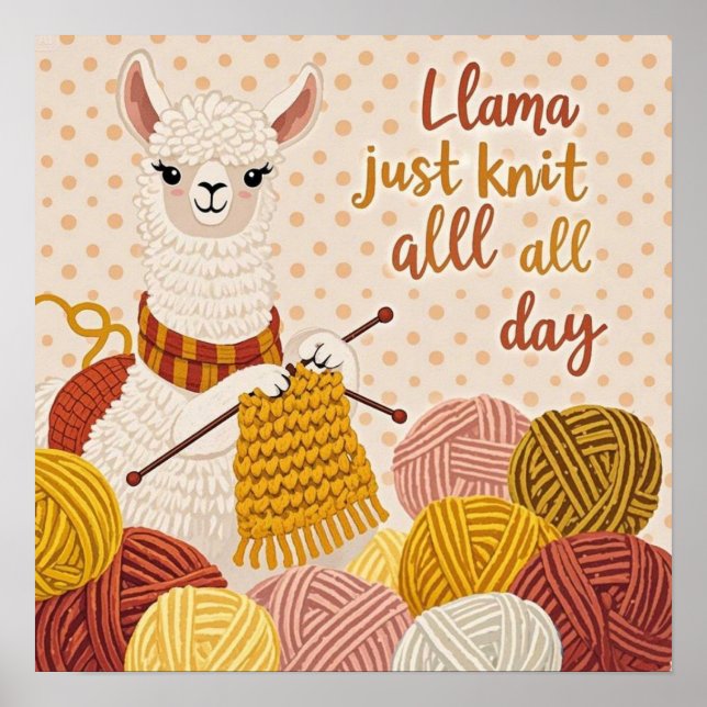 Affiche Lama de dessin animé portant une écharpe tricotée (Devant)